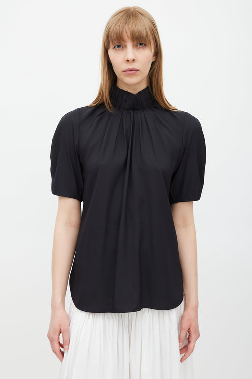 Celine Black Silk Gathered Top