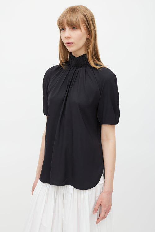 Celine Black Silk Gathered Top