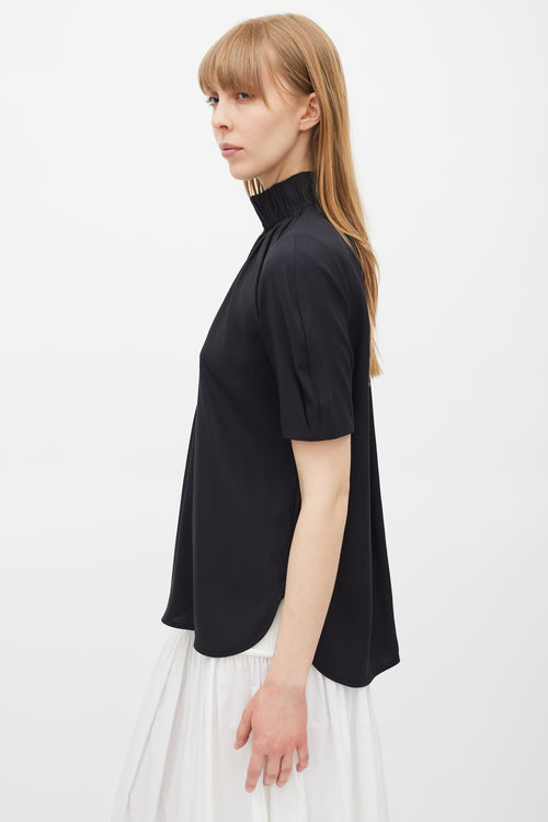 Celine Black Silk Gathered Top