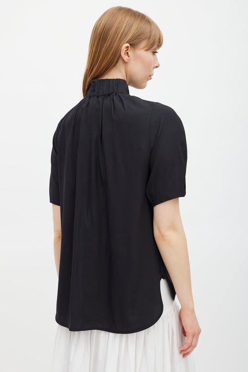 Celine Black Silk Gathered Top