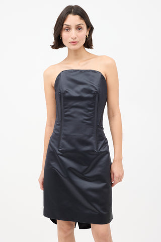 Celine Black Silk Structured Strapless Midi Dress