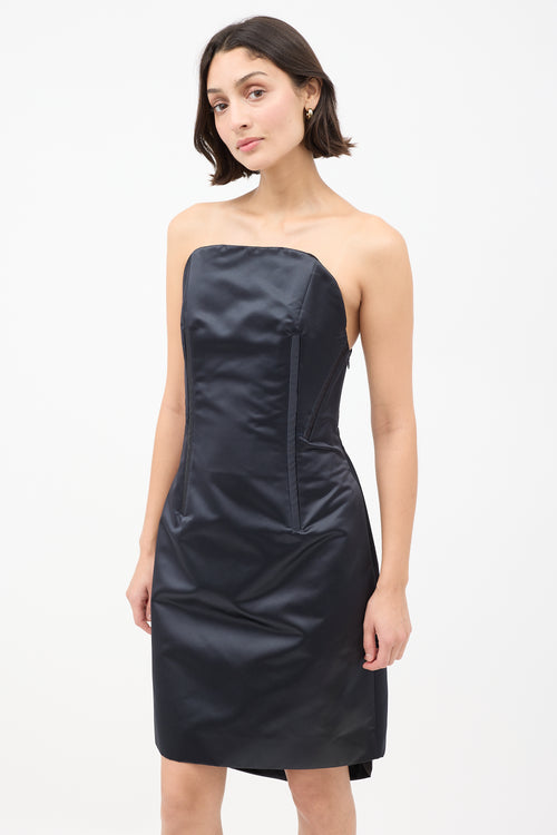 Celine Black Silk Structured Strapless Midi Dress