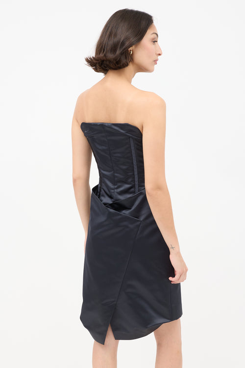 Celine Black Silk Structured Strapless Midi Dress