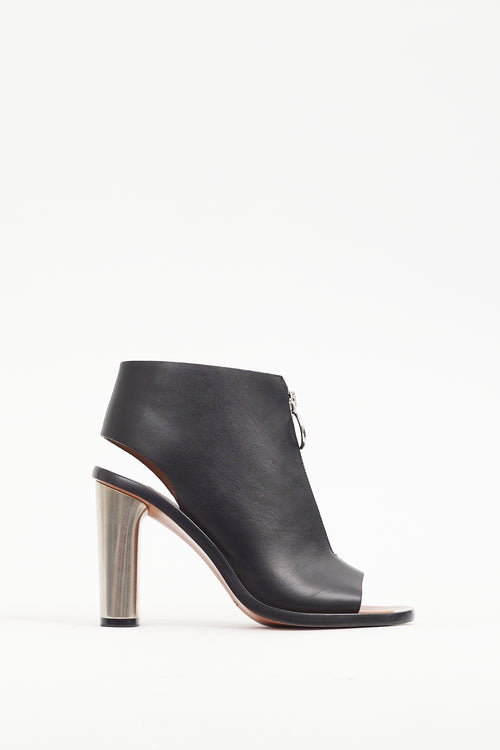 Celine Black 
Silver Leather Bam Spartan Bootie