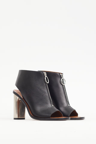 Celine Black 
Silver Leather Bam Spartan Bootie