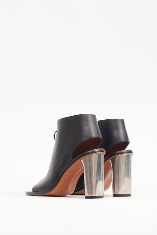 Celine Black 
Silver Leather Bam Spartan Bootie