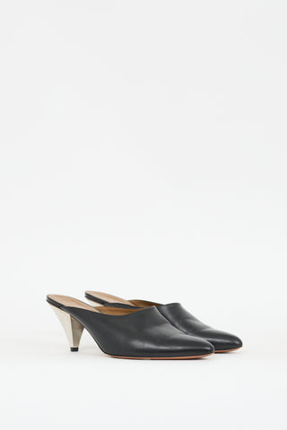 Celine Black 
Silver Leather Pointed Toe Mule