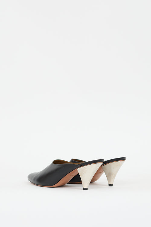 Celine Black 
Silver Leather Pointed Toe Mule