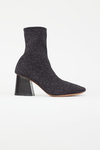 Celine Black 
Silver Sparkle Sock Boot