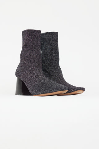 Celine Black 
Silver Sparkle Sock Boot