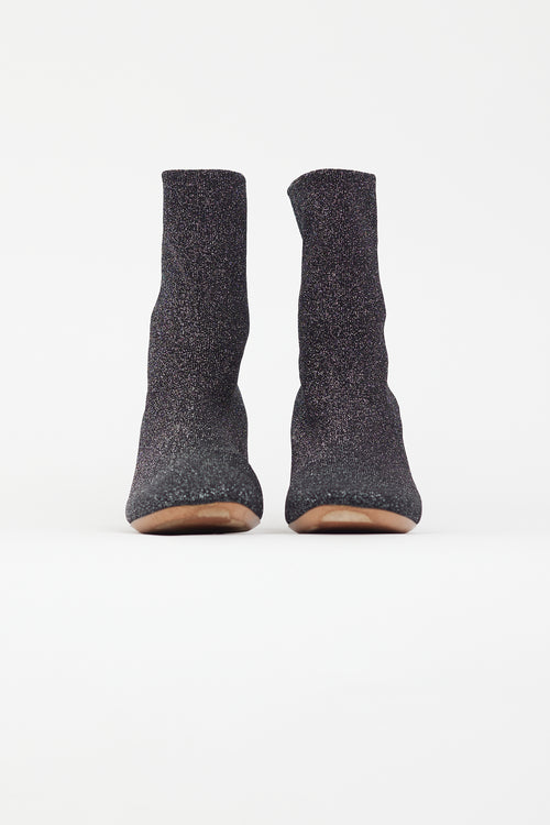 Celine Black 
Silver Sparkle Sock Boot