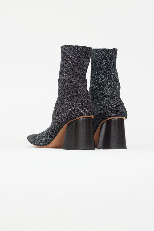 Celine Black 
Silver Sparkle Sock Boot