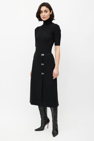 Celine Black 
Silver Wool Skirt