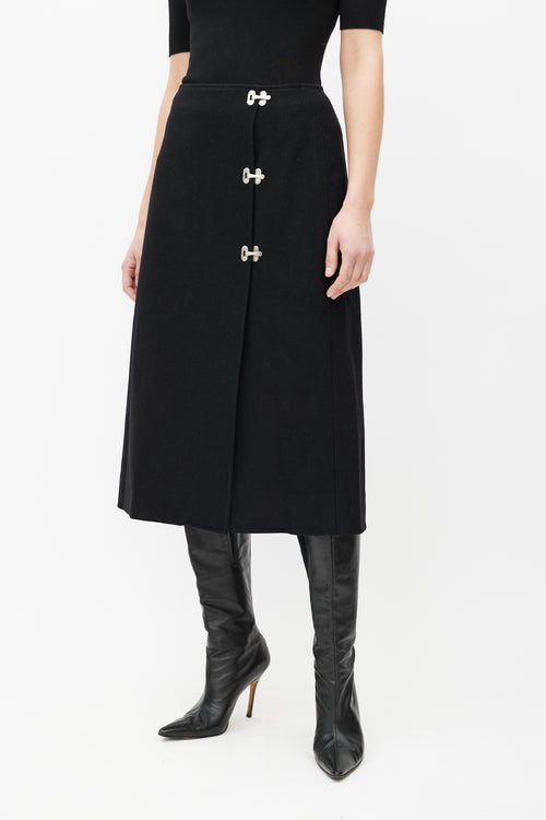 Celine Black 
Silver Wool Skirt