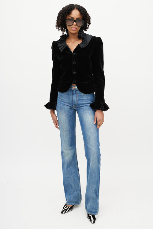 Celine Black Velvet Ruffled Peplum Jacket