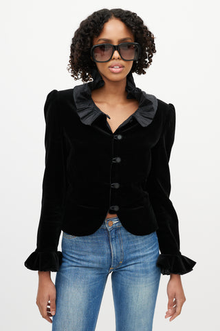 Celine Black Velvet Ruffled Peplum Jacket