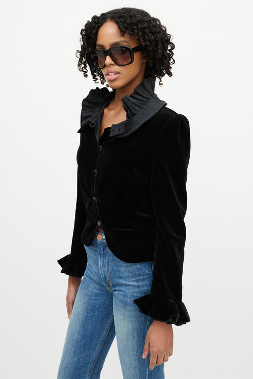 Celine Black Velvet Ruffled Peplum Jacket