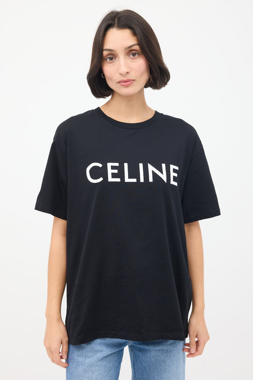 Celine Black 
White Logo T-Shirt