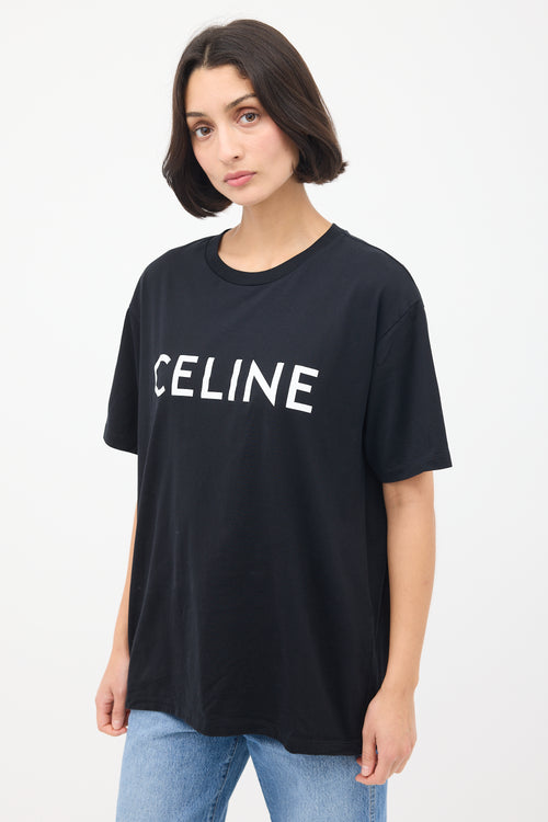 Celine Black 
White Logo T-Shirt