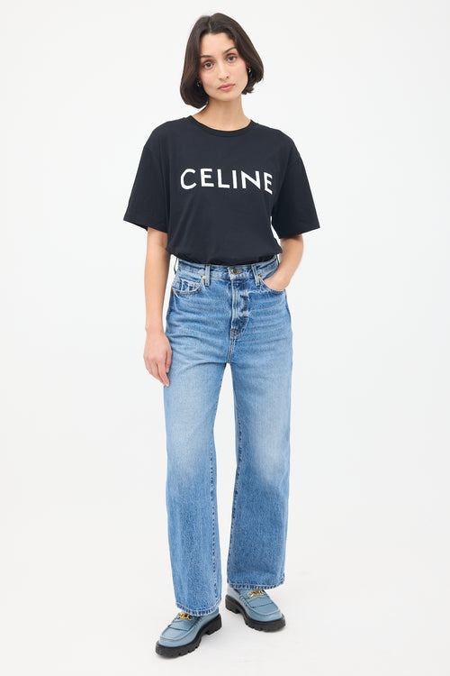 Celine Black 
White Logo T-Shirt