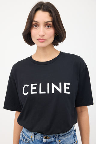 Celine Black 
White Logo T-Shirt