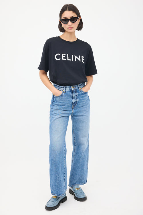 Celine Black 
White Logo T-Shirt