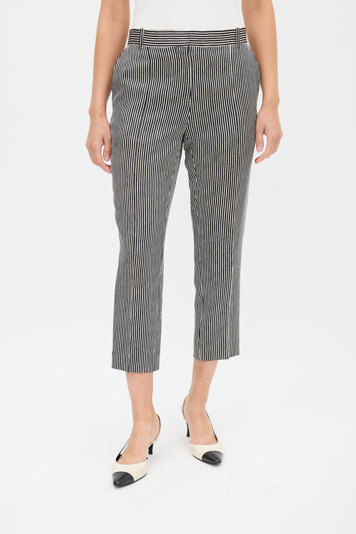 Celine Black 
White Silk 
Wool Striped Cropped Trouser