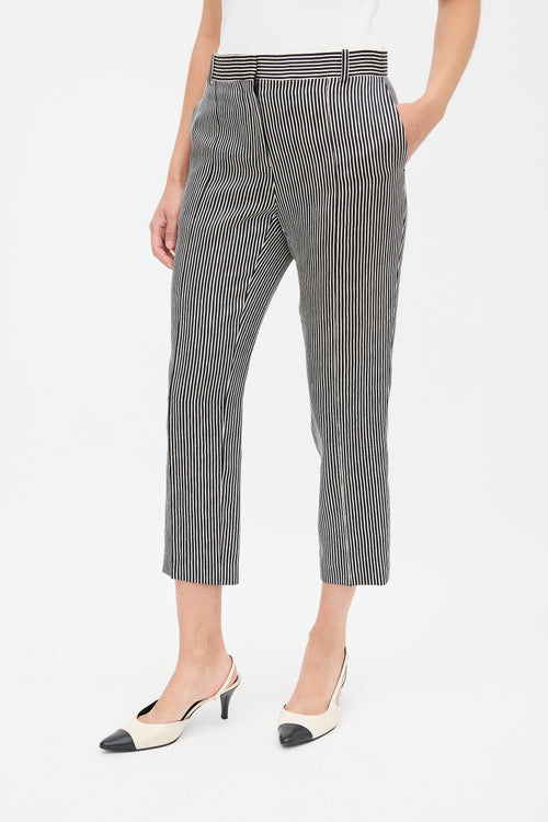 Celine Black 
White Silk 
Wool Striped Cropped Trouser