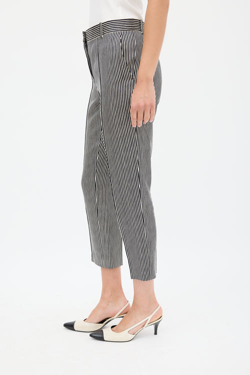 Celine Black 
White Silk 
Wool Striped Cropped Trouser