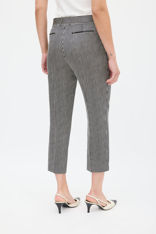 Celine Black 
White Silk 
Wool Striped Cropped Trouser