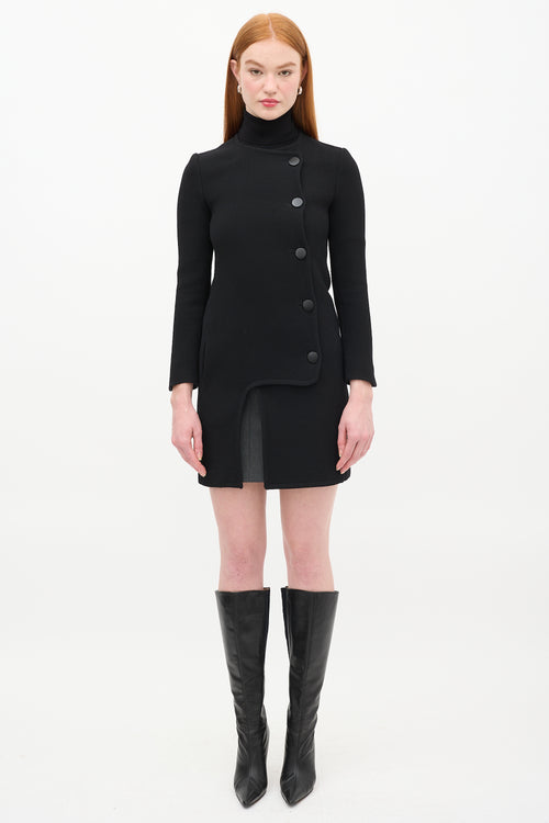 Celine Black Wool Asymmetric Button Up Mid Length Coat