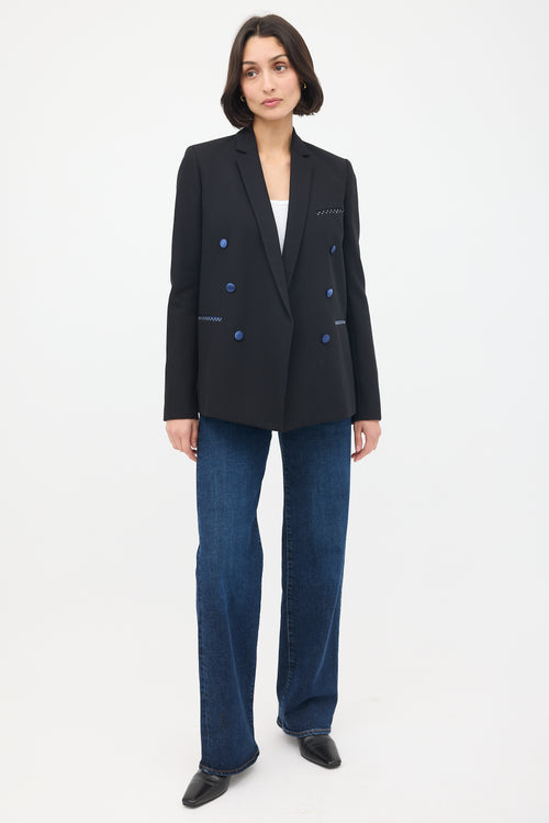 Celine Black Wool 
Silk Double Breasted Blazer