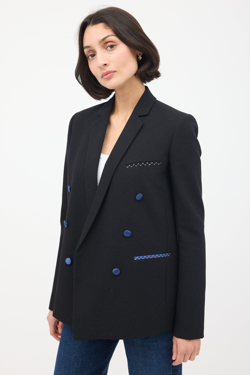 Celine Black Wool 
Silk Double Breasted Blazer