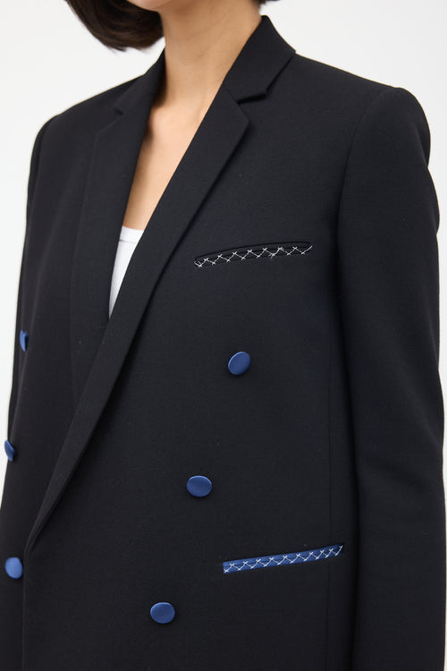 Celine Black Wool 
Silk Double Breasted Blazer