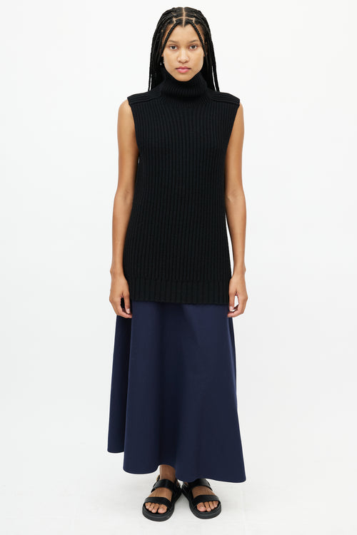 Celine Black Wool Turtleneck Sleeveless Top