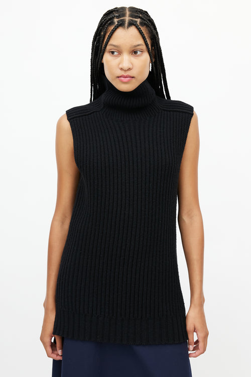 Celine Black Wool Turtleneck Sleeveless Top