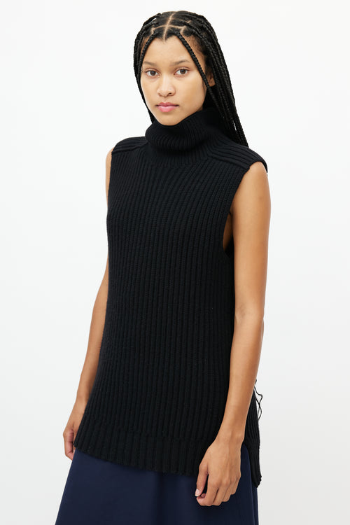 Celine Black Wool Turtleneck Sleeveless Top