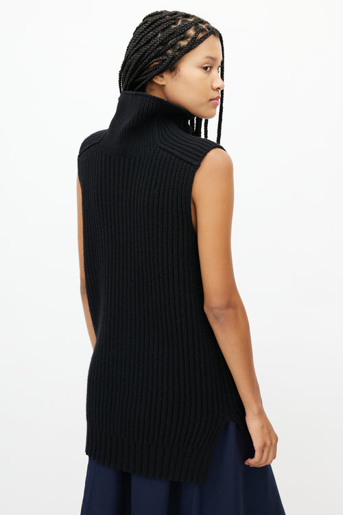 Celine Black Wool Turtleneck Sleeveless Top