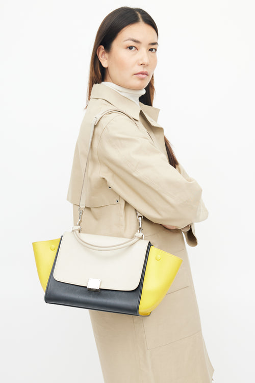 Celine Black 
Yellow Leather Medium Trapeze Bag