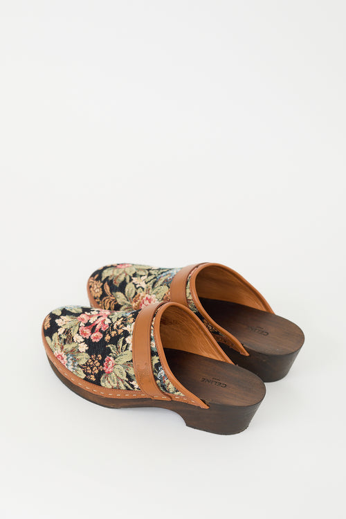 Celine Black 
Multi Floral Les Bois Clog