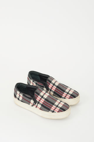 Celine Black 
Multi Plaid Slip On Sneaker