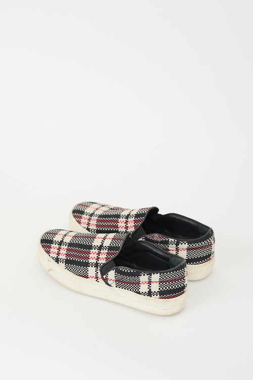 Celine Black 
Multi Plaid Slip On Sneaker