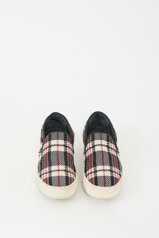 Celine Black 
Multi Plaid Slip On Sneaker