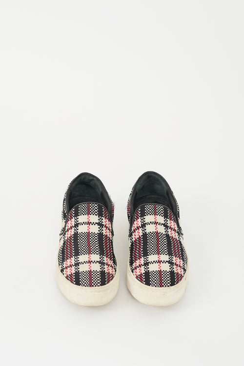 Celine Black 
Multi Plaid Slip On Sneaker