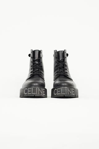 Celine Black Leather Bulky Lace Up Boot