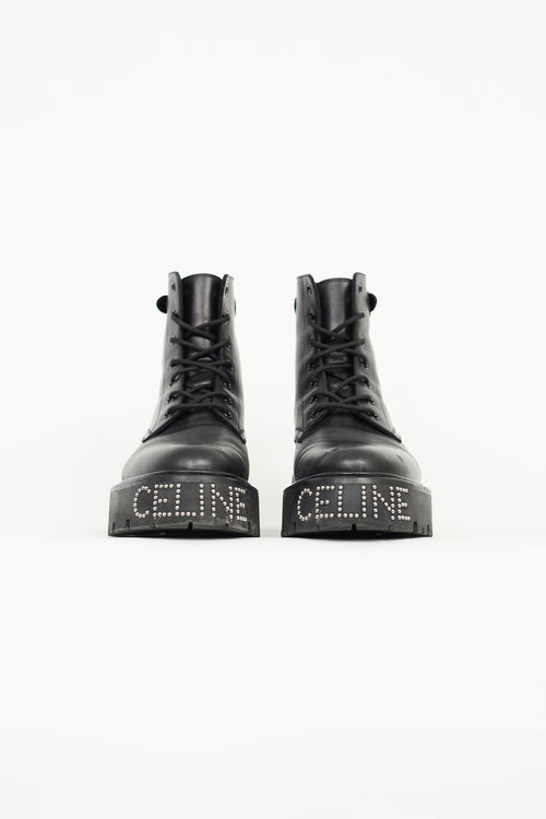 Celine Black Leather Bulky Lace Up Boot