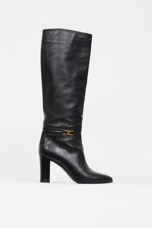 Black Leather Claude Knee High Boot Celine