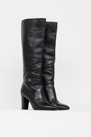 Black Leather Claude Knee High Boot Celine