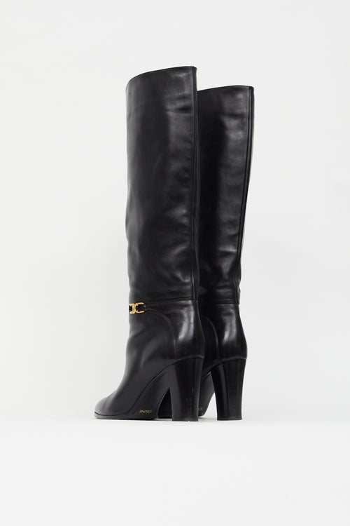 Black Leather Claude Knee High Boot Celine