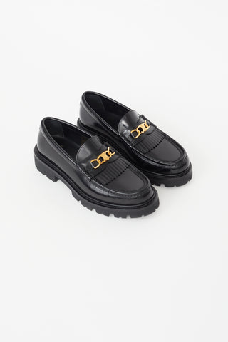 Celine Black Leather Margaret Fringe Loafer